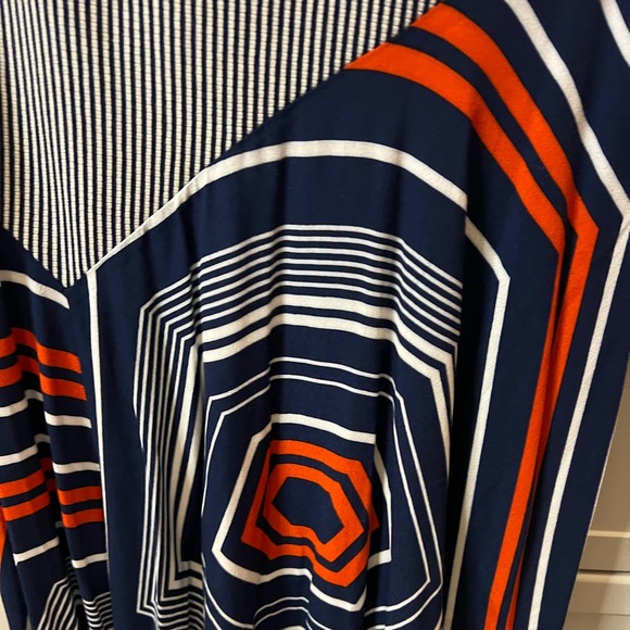 Maeve sleeveless asymmetrical dress with geometric print in Navy/Orange. - Picture 3 of 3